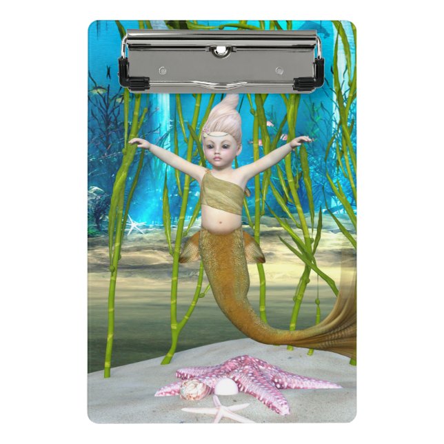 Little Mermaid Cute Fantasy Girl, Blue Ocean Mini Clipboard (Front)