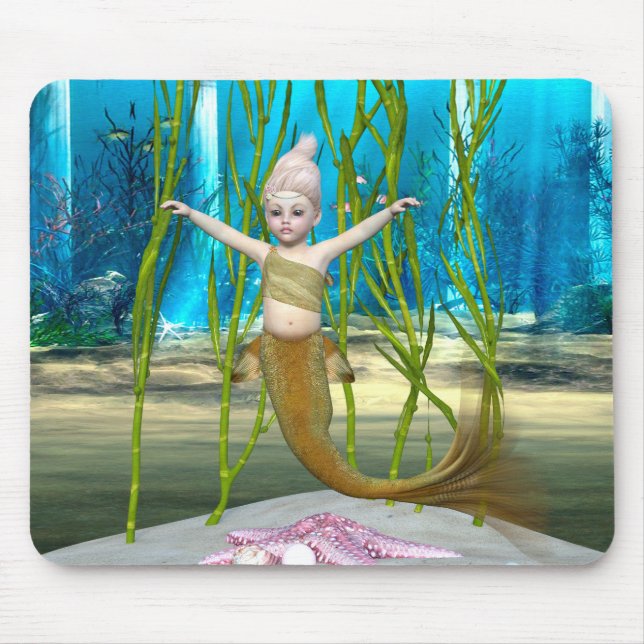 Little Mermaid Cute Fantasy Girl, Blue Ocean Mouse Pad (Front)