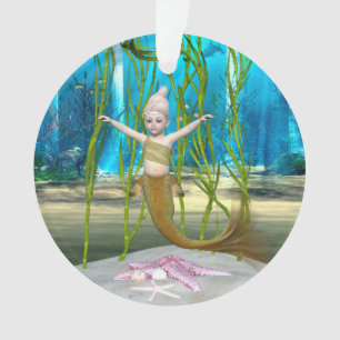 Little Mermaid Cute Fantasy Girl, Blue Ocean Ornament