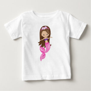 Little Mermaid, Cute Mermaid, Brown Hair, Shells Baby T-Shirt
