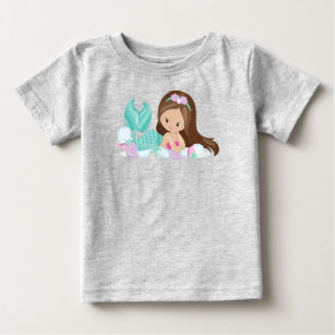 Little Mermaid, Cute Mermaid, Shells, Brown Hair Baby T-Shirt