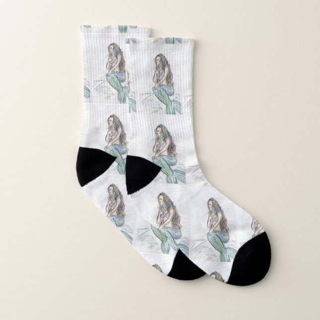 Little Mermaid Drawing Custom Art Socks (Pair)