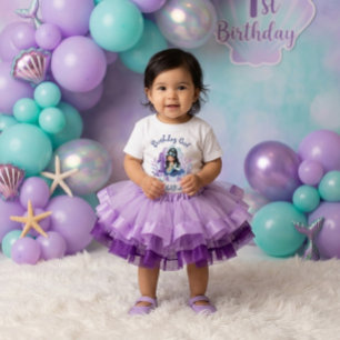 Little Mermaid First Birthday Girl Teal Purple Baby T-Shirt