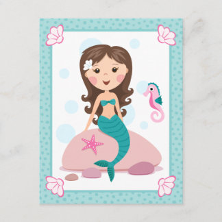 Little mermaid girl cute flat thank you note cards