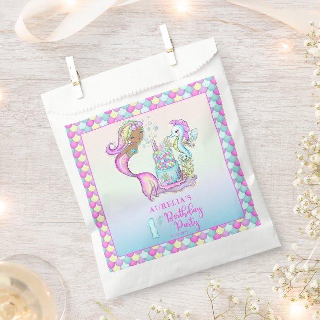 Little Mermaid of Colour - Girl 1st Birthday Party Favour Bag (Clipped)