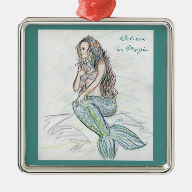 Little Mermaid on Rock Art Christmas Ornaments (Front)