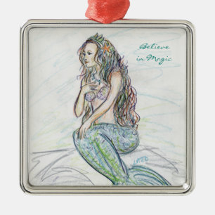 Little Mermaid on Rock Art Custom Ornaments