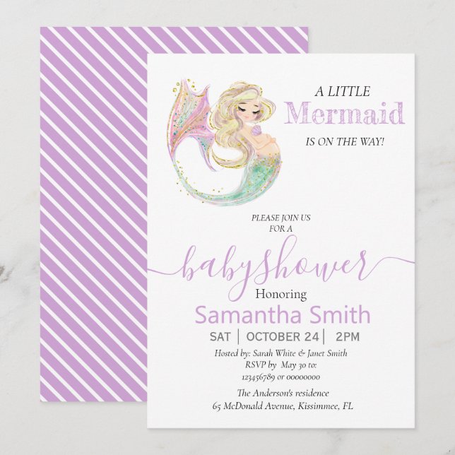 LITTLE MERMAID ON THE WAY Baby Shower Invitation (Front/Back)