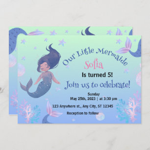 Little Mermaid  Pink 5th Birthday Invitation