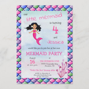 Little Mermaid Pink Blue Birthday Party Invitation