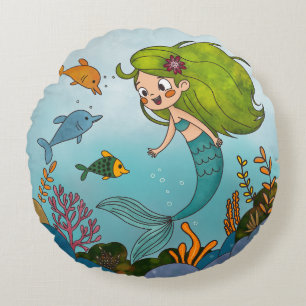 Little mermaid round pillow