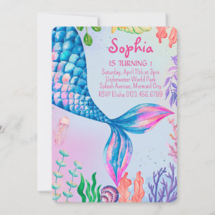 Little Mermaid Tail Underwater Birthday Invitation