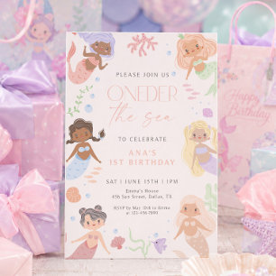 Little Mermaid Under the Sea 1st Birthday Invitation