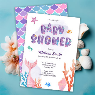 Little Mermaid Under The Sea Baby Shower Invitation