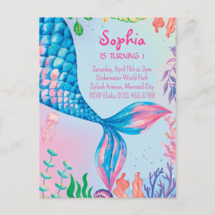 Little Mermaid Underwater Birthday Invitation Postcard