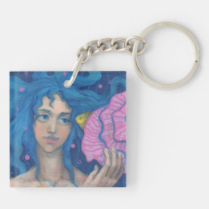 Little Mermaid, Underwater Fantasy Art, Pink Blue Keychain