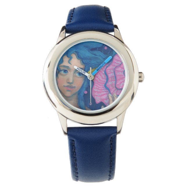 Little Mermaid, Underwater Fantasy Art, Pink Blue Watch (Front)