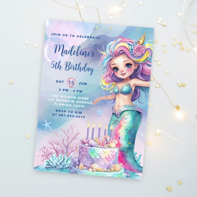 Little Mermaid Watercolor Under The Sea Birthday Invitation (Creator Uploaded)