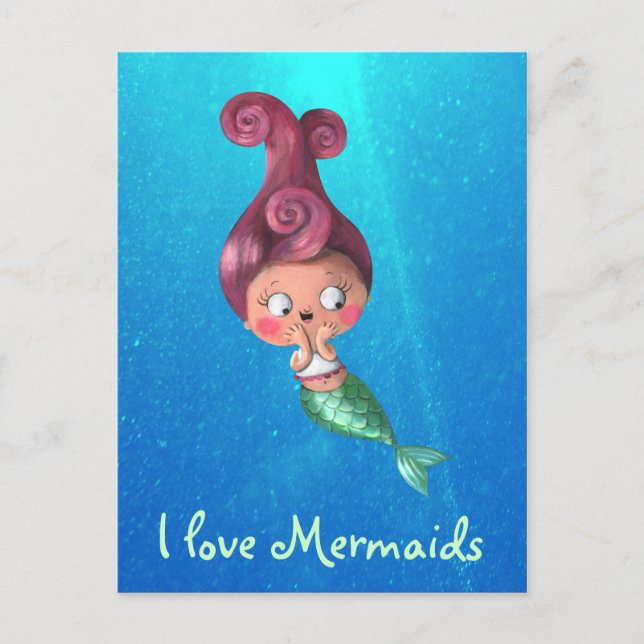 Little Mermaid with Dark Pink Hair Postcard (Front)