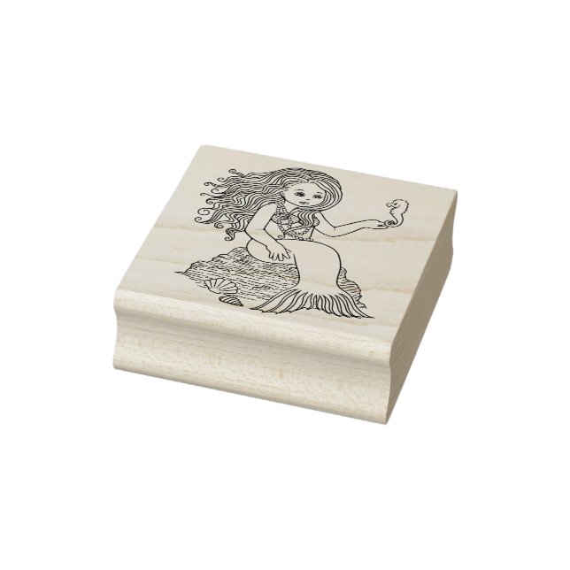 Little Mermaid with Seahorse Rubber Stamp (Stamp)