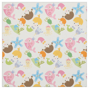 Little Mermaids and Sea Creatures Fabric