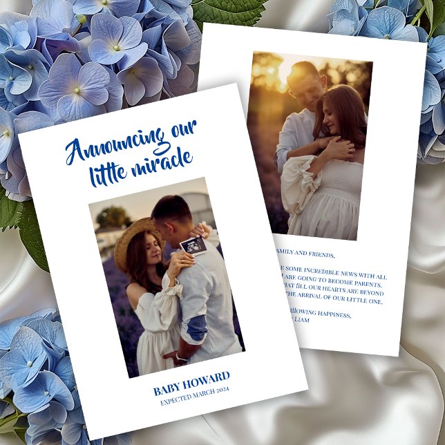 Little Miracle Blue Photo Pregnancy Announcement (Creator Uploaded)