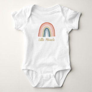 Little Miracle Cute Boho Watercolor Rainbow Coral Baby Bodysuit