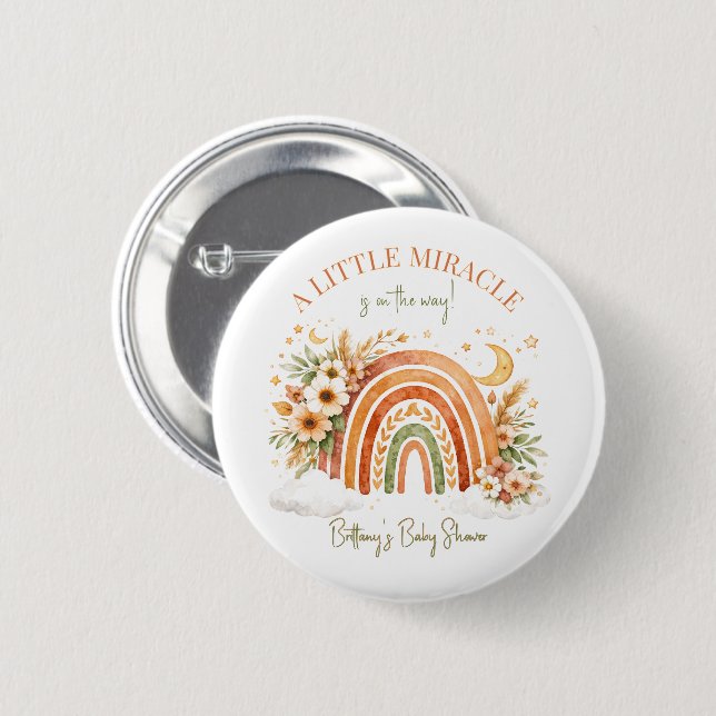 Little Miracle Is On The Way Rainbow Baby Shower  2 Inch Round Button (Front & Back)
