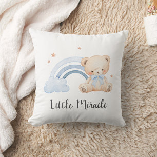 Little Miracle Rainbow Baby Boy Rainbow Bear Throw Pillow