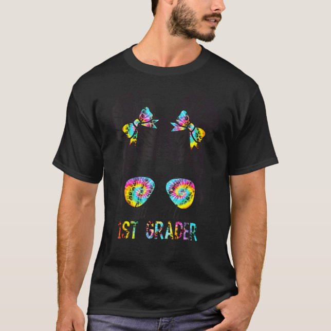 Little Miss 1st Grader Tie Dye Messy Bun 1st Grade T-Shirt (Front)