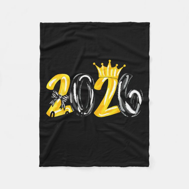 Little Miss 2026 Coquette Bow Crown Happy New Year Fleece Blanket (Front)