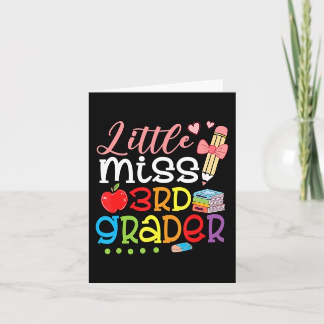 Little Miss 3rd Grader Back To School Girls Third  Card (Front)
