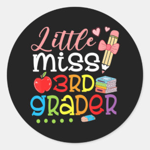 Little Miss 3rd Grader Back To School Girls Third Classic Round Sticker
