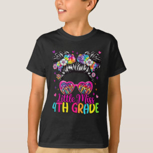 Little Miss 4th Fourth Grade Messy Bun First Day O T-Shirt
