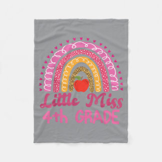 Little Miss 4th Grade Rainbow Teacher Kids Back To Fleece Blanket