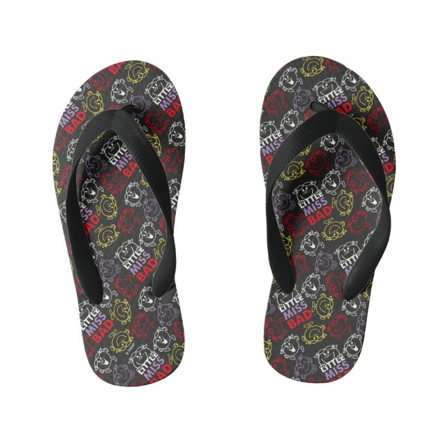 Little Miss Bad | Black, Red & Yellow Pattern Kid's Flip Flops (Footbed)
