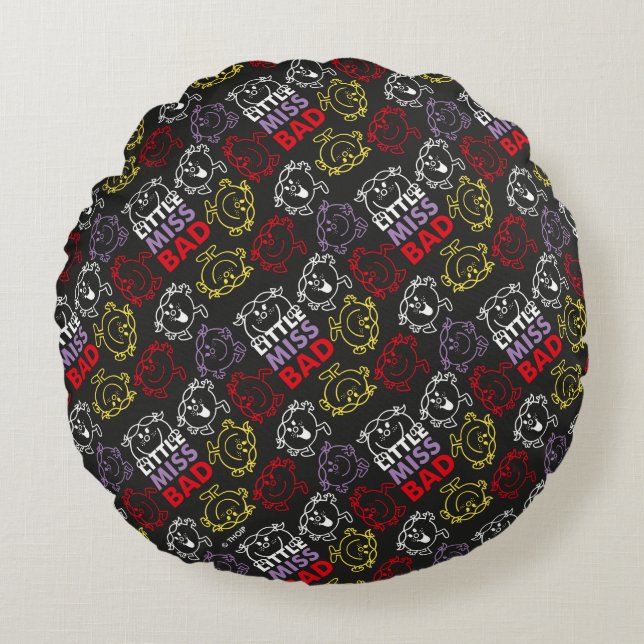 Little Miss Bad | Black, Red & Yellow Pattern Round Pillow (Front)