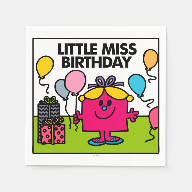 Little Miss Birthday | Presents & Balloons Napkin (Front)