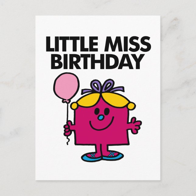 Little Miss Birthday With Pink Balloon Postcard (Front)
