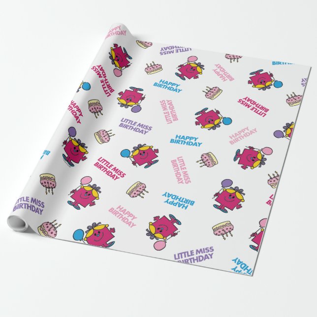 Little Miss Birthday With Pink Balloon Wrapping Paper (Unrolled)