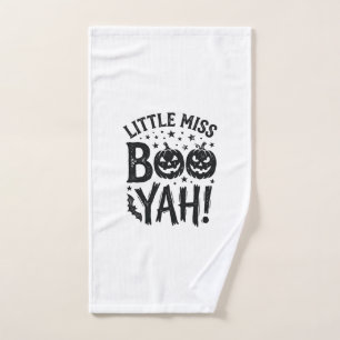 Little Miss Boo Yah Vintage Halloween Shirt Design Hand Towel