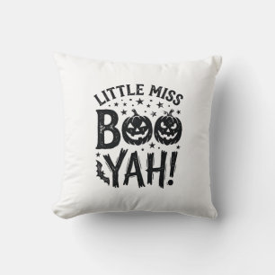 Little Miss Boo Yah Vintage Halloween Shirt Design Throw Pillow
