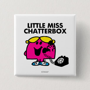 Little Miss Chatterbox & Black Telephone 2 Inch Square Button
