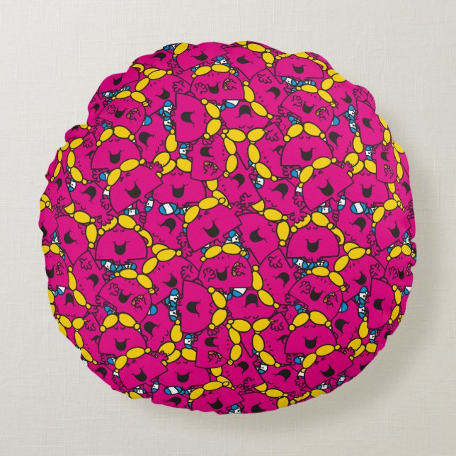 Little Miss Chatterbox | Bright Pink Pattern Round Pillow (Front)