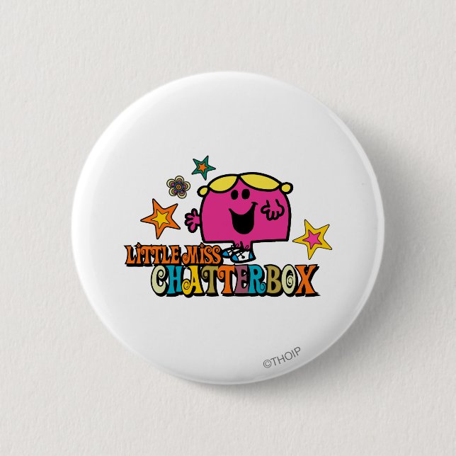 Little Miss Chatterbox & Colourful Stars 2 Inch Round Button (Front)