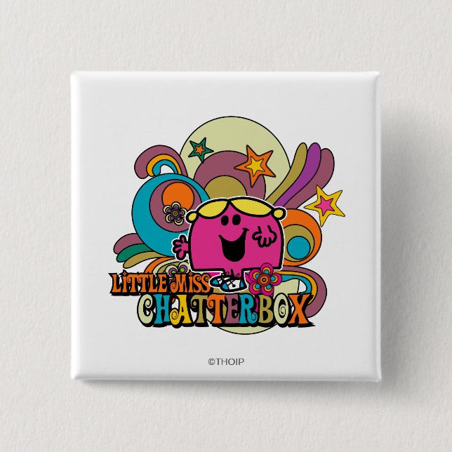 Little Miss Chatterbox & Colourful Swirls 2 Inch Square Button (Front)