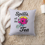 Little Miss Chatterbox Spills All The Tea Throw Pillow<br><div class="desc">We all know Little Miss Chatterbox will spill all the tea! Wear this fun graphic on a custom t-shirt,  tote,  or send on a personalized card. Shop this graphic on more custom products on Zazzle.</div>