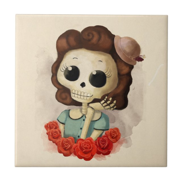 Little Miss Death and Roses Tile (Front)