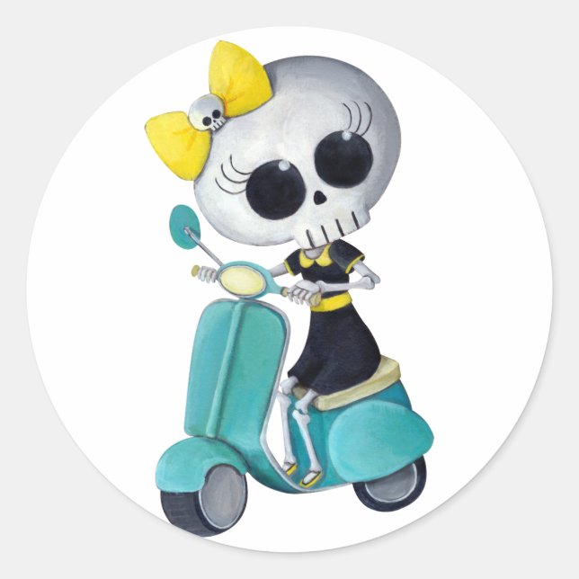 Little Miss Death on Scooter Classic Round Sticker (Front)