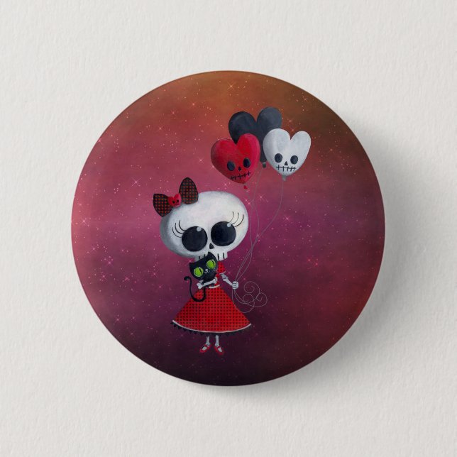 Little Miss Death Valentine Girl 2 Inch Round Button (Front)